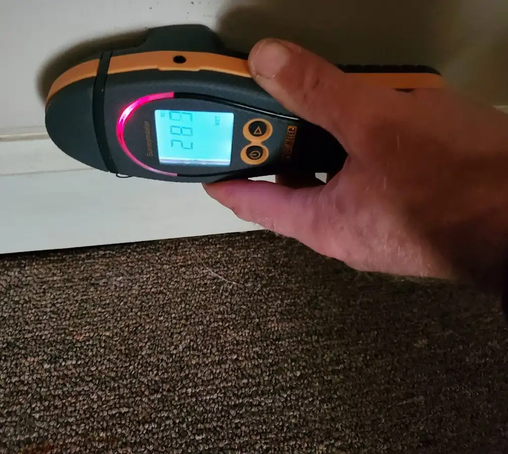 Moisture detection at baseboard during Storm Damage Restoration in Giddings